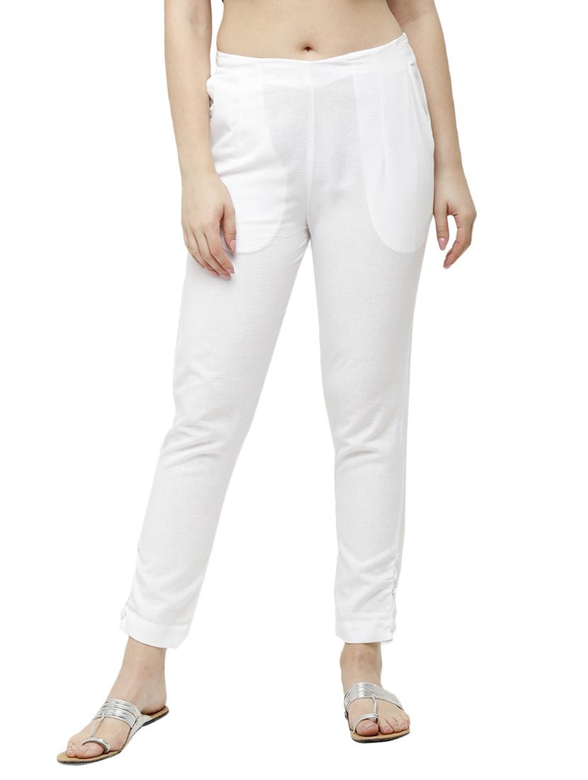 white solid cigarette pants trouser - 18025106 - Zoom Image - 1
