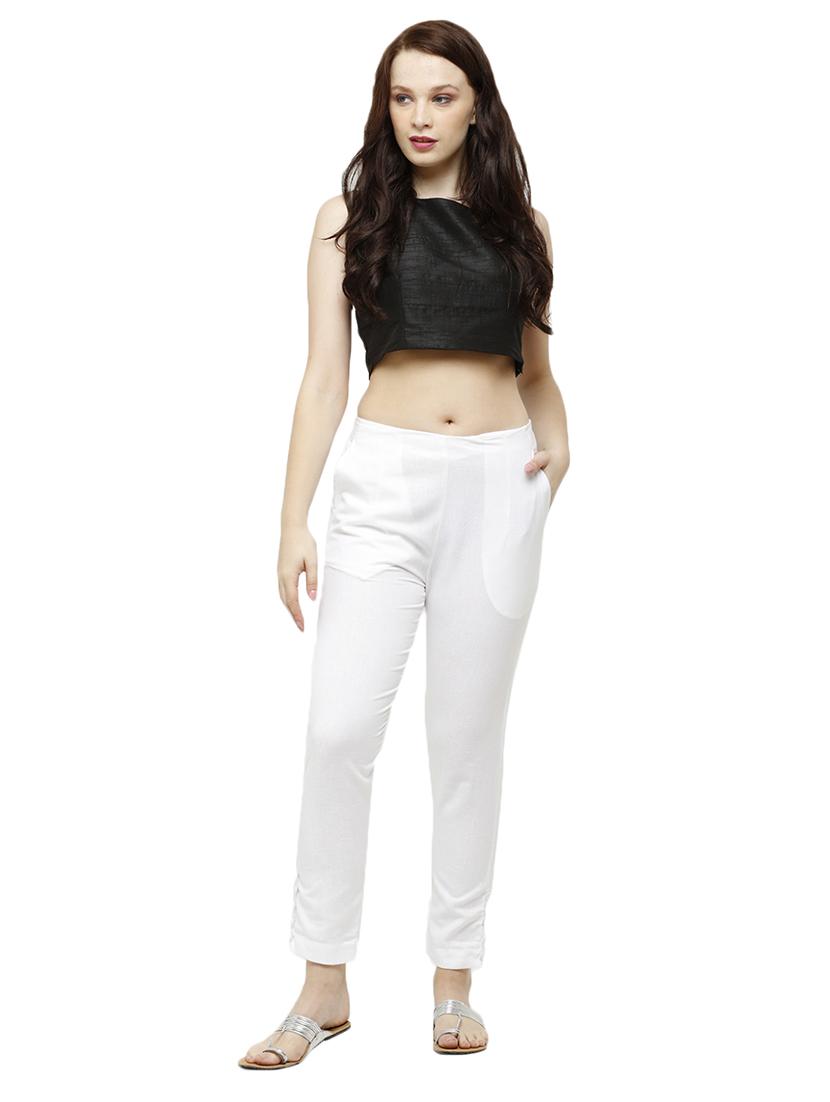 white solid cigarette pants trouser - 18025106 - Zoom Image - 4
