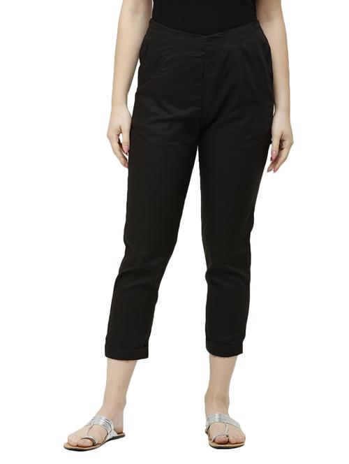 black solid cigarette pants trouser - 18025110 - Standard Image - 1