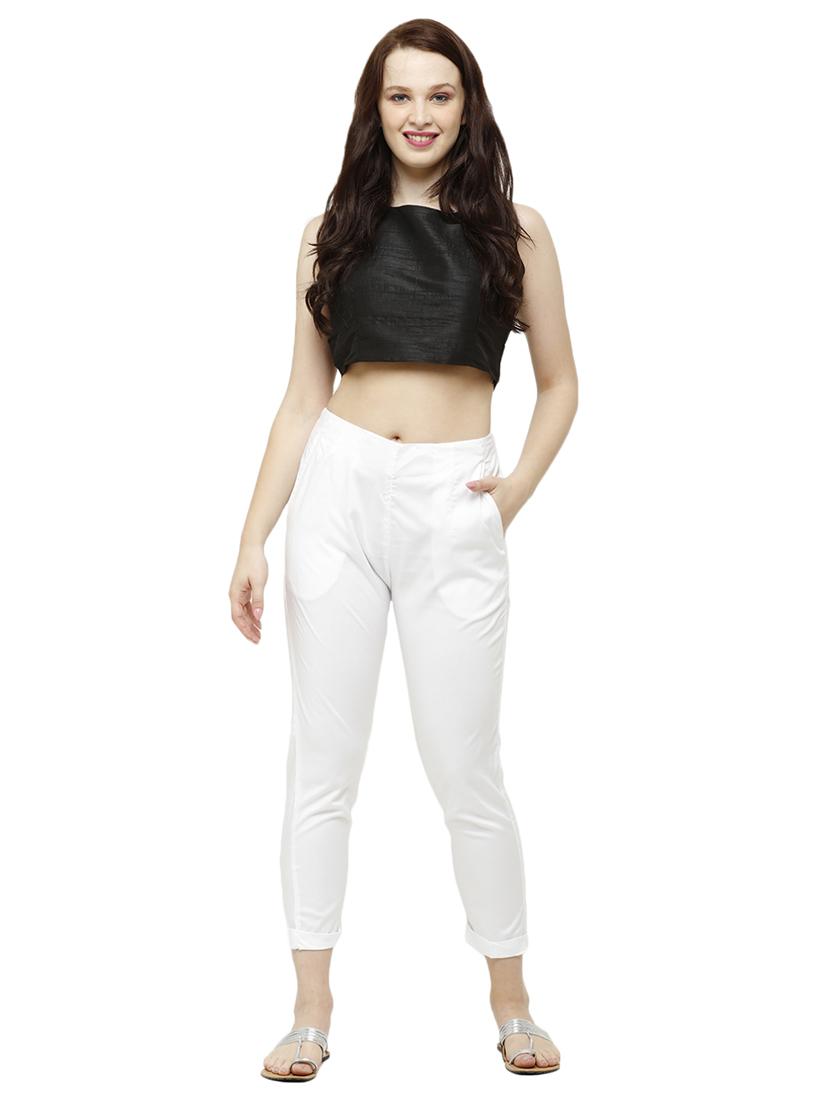 white solid cigarette pants trouser - 18025113 - Zoom Image - 4
