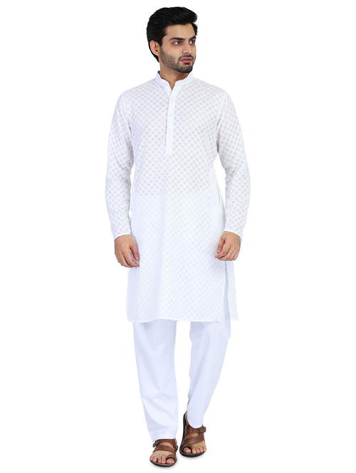 white printed kurta pyjama set - 18025210 - Standard Image - 1