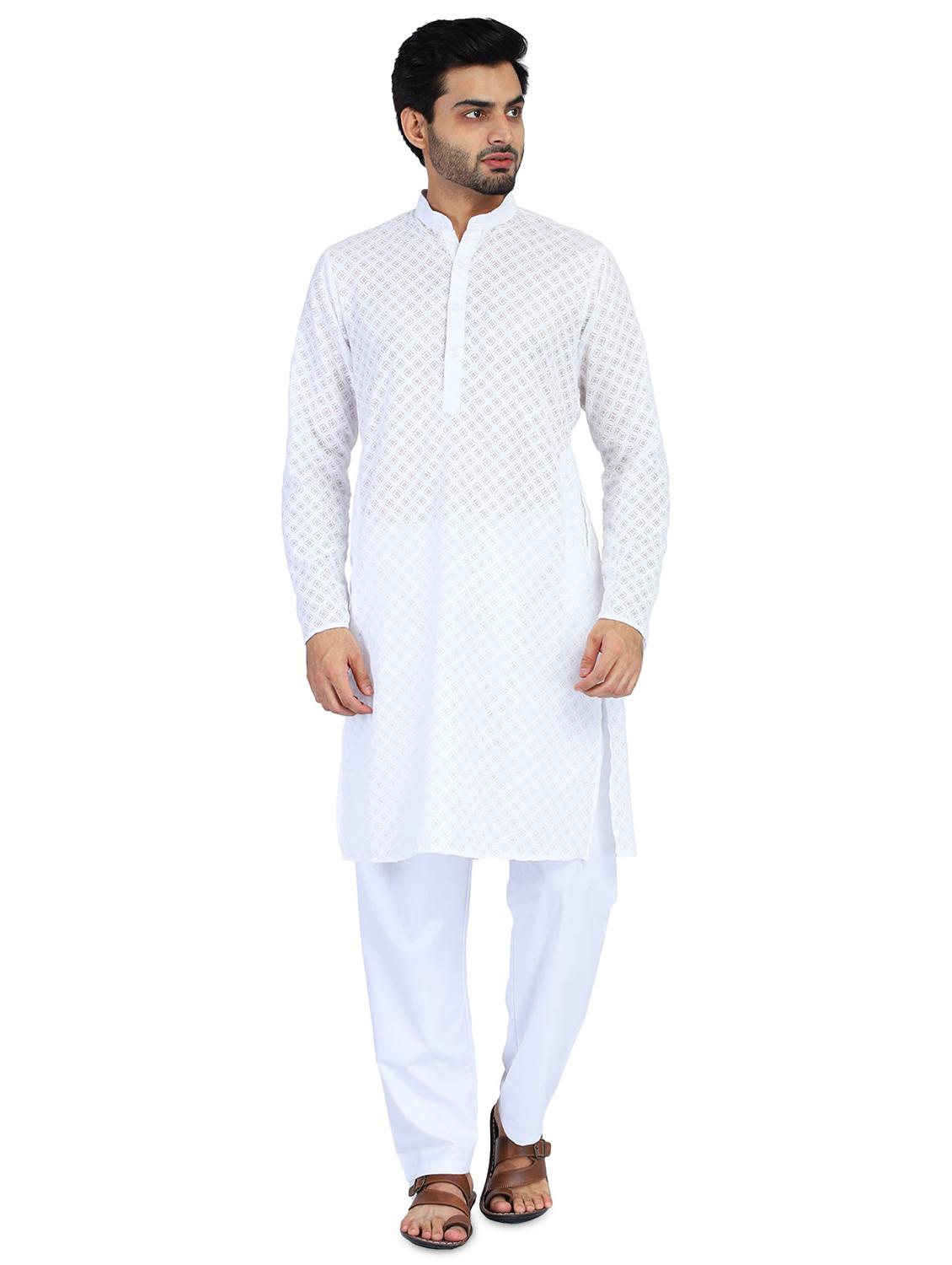 white printed kurta pyjama set - 18025210 - Zoom Image - 1