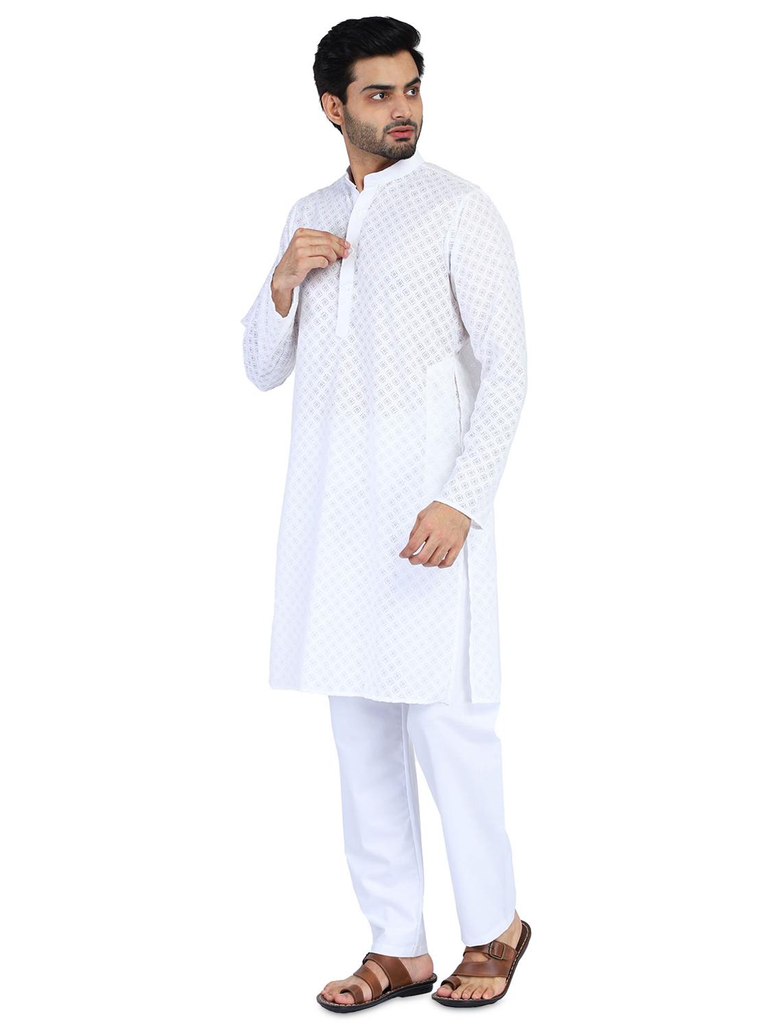 white printed kurta pyjama set - 18025210 - Zoom Image - 2