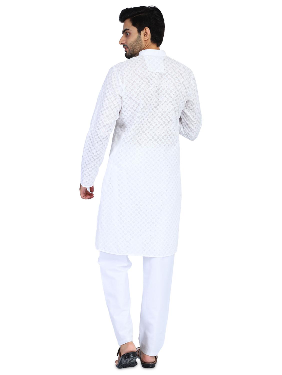 white printed kurta pyjama set - 18025210 - Zoom Image - 3
