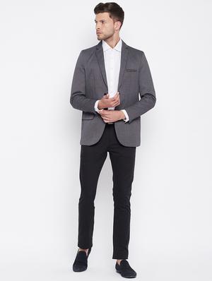 grey self design single breasted casual blazer - 18025418 - Standard Image - 4
