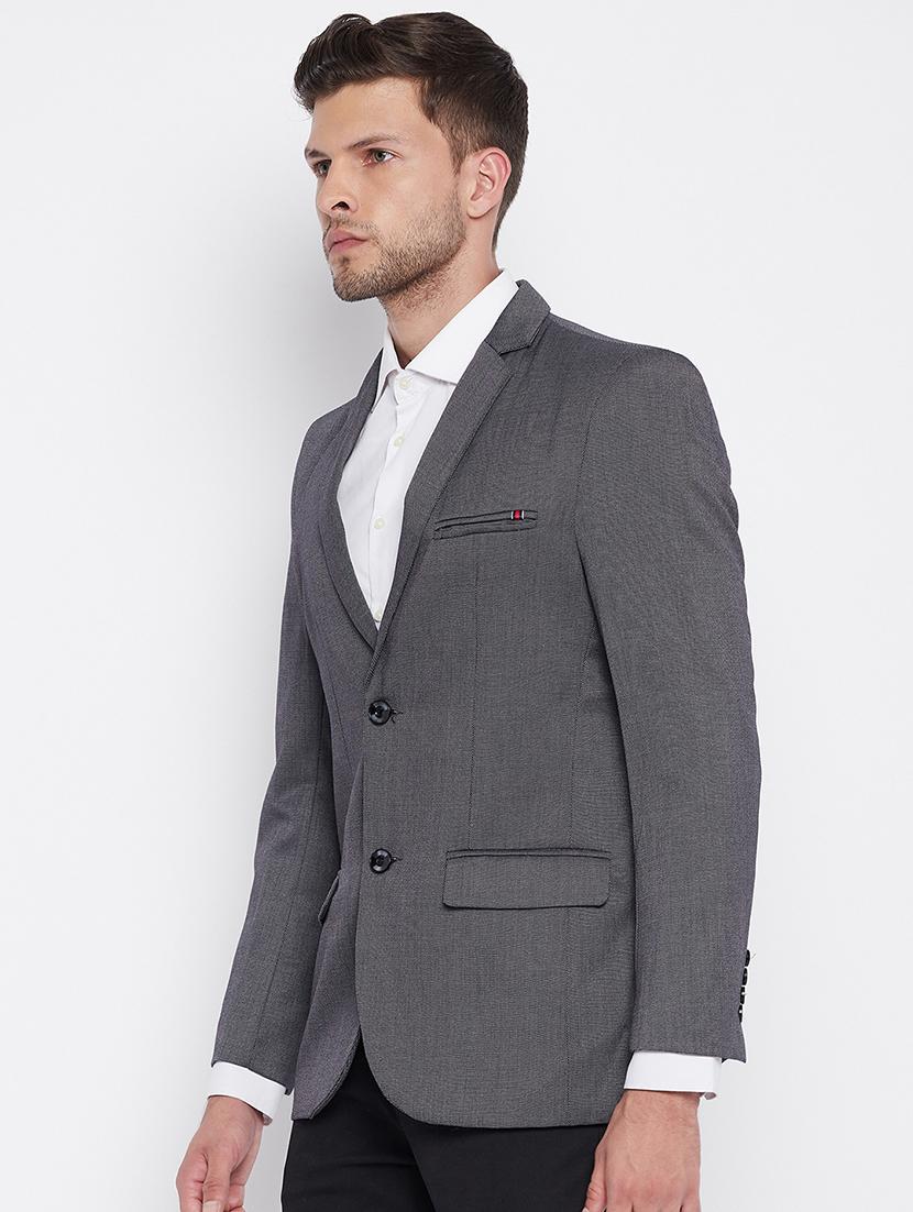 grey self design single breasted casual blazer - 18025418 - Zoom Image - 2