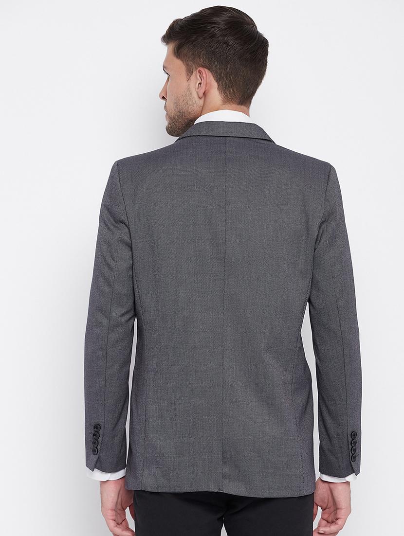 grey self design single breasted casual blazer - 18025418 - Zoom Image - 3