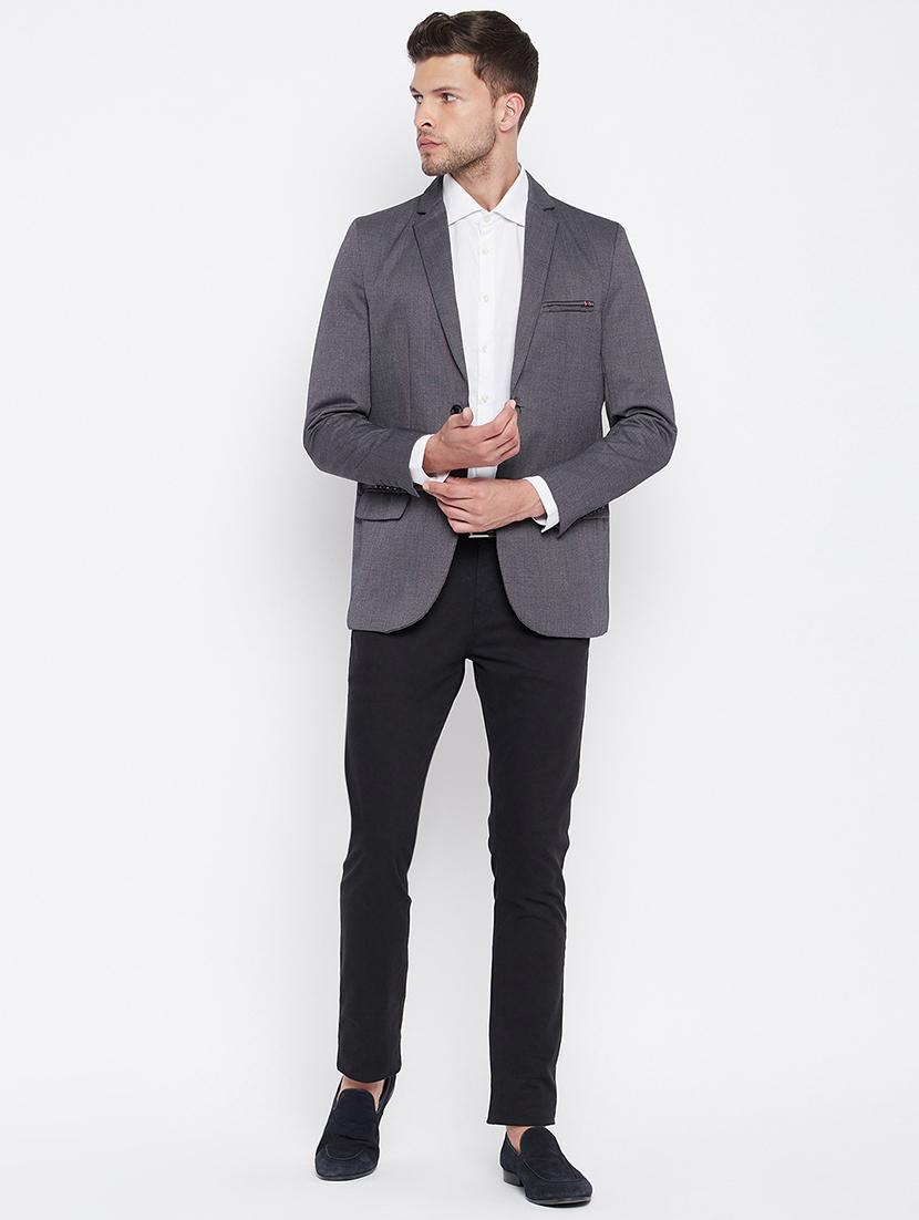 grey self design single breasted casual blazer - 18025418 - Zoom Image - 4