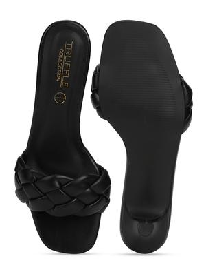 black pu slip on sandals - 18025836 - Standard Image - 4