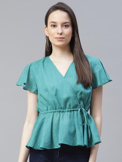 tie front solid wrap top - 18025948 - Standard Image - 1