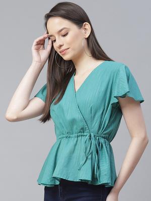 tie front solid wrap top - 18025948 - Standard Image - 2