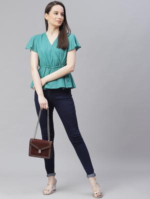 tie front solid wrap top - 18025948 - Standard Image - 4