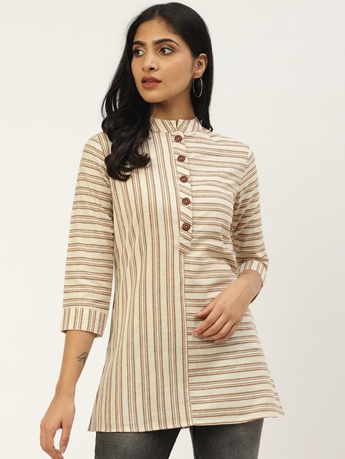 mandarin neck striped top - 18025962 - Standard Image - 1