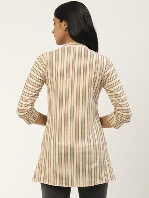 mandarin neck striped top - 18025962 - Standard Image - 2