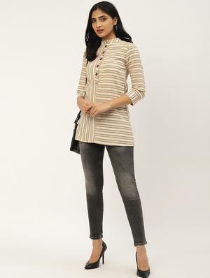 mandarin neck striped top - 18025962 - Standard Image - 3