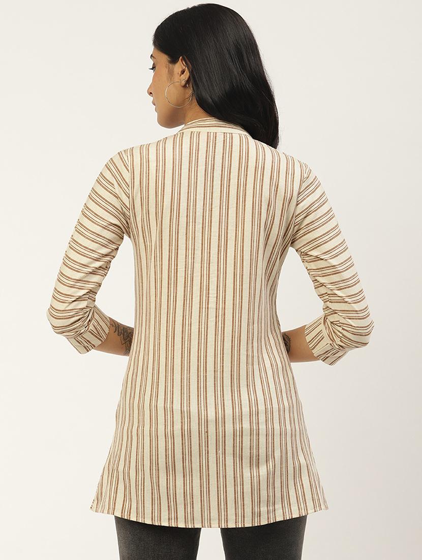 mandarin neck striped top - 18025962 - Zoom Image - 2