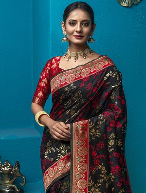 jacquard work banarasi saree with blouse - 18025984 - Standard Image - 2