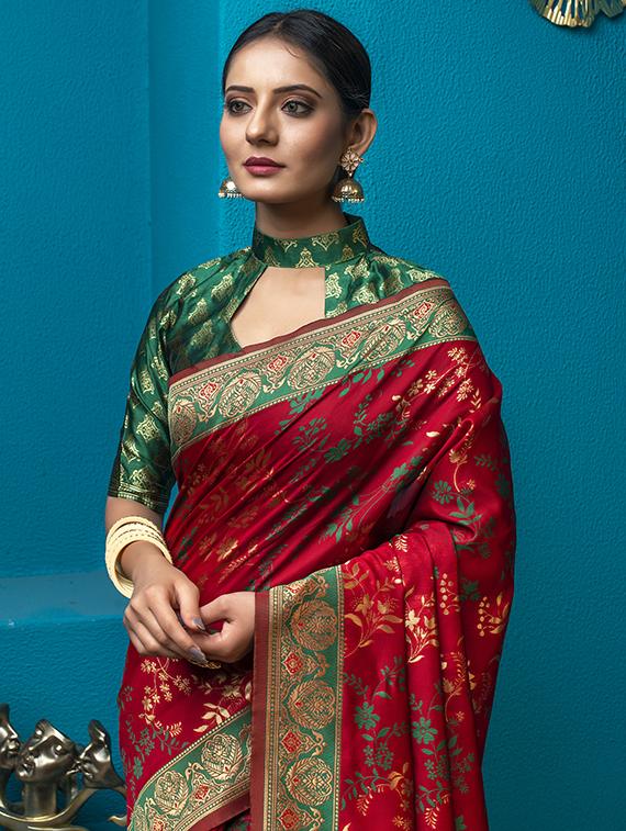 jacquard work banarasi saree with blouse - 18025986 - Zoom Image - 2
