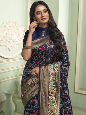 jacquard work banarasi saree with blouse - 18025988 - Standard Image - 2