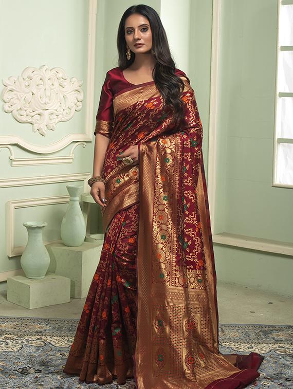 jacquard work banarasi saree with blouse - 18025990 - Zoom Image - 1
