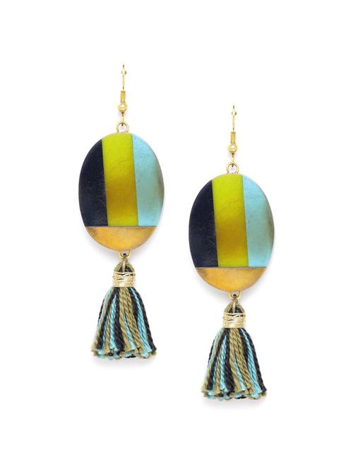  lime green & blue resin print tasseled oval drop earrings - 18026780 -  Standard Image - 0