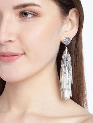silver-plated beaded tasseled contemporary drop earrings - 18026790 - Standard Image - 3