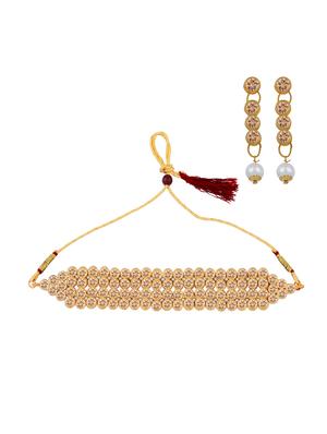 gold traditional adjustable oxidized necklace set - 18026955 - Standard Image - 2