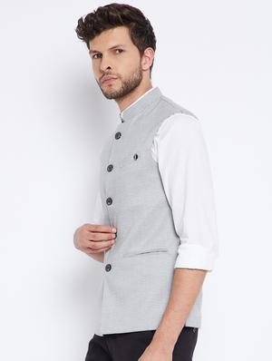 grey checkered nehru jacket - 18027198 - Standard Image - 2