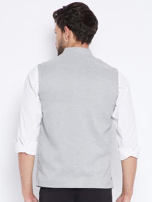 grey checkered nehru jacket - 18027198 - Standard Image - 3