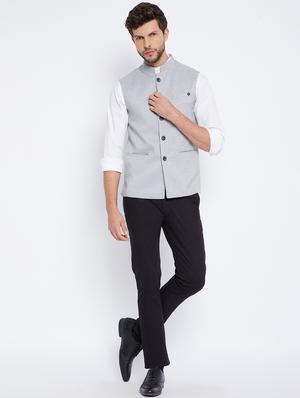 grey checkered nehru jacket - 18027198 - Standard Image - 4