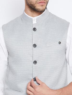 grey checkered nehru jacket - 18027198 - Standard Image - 5