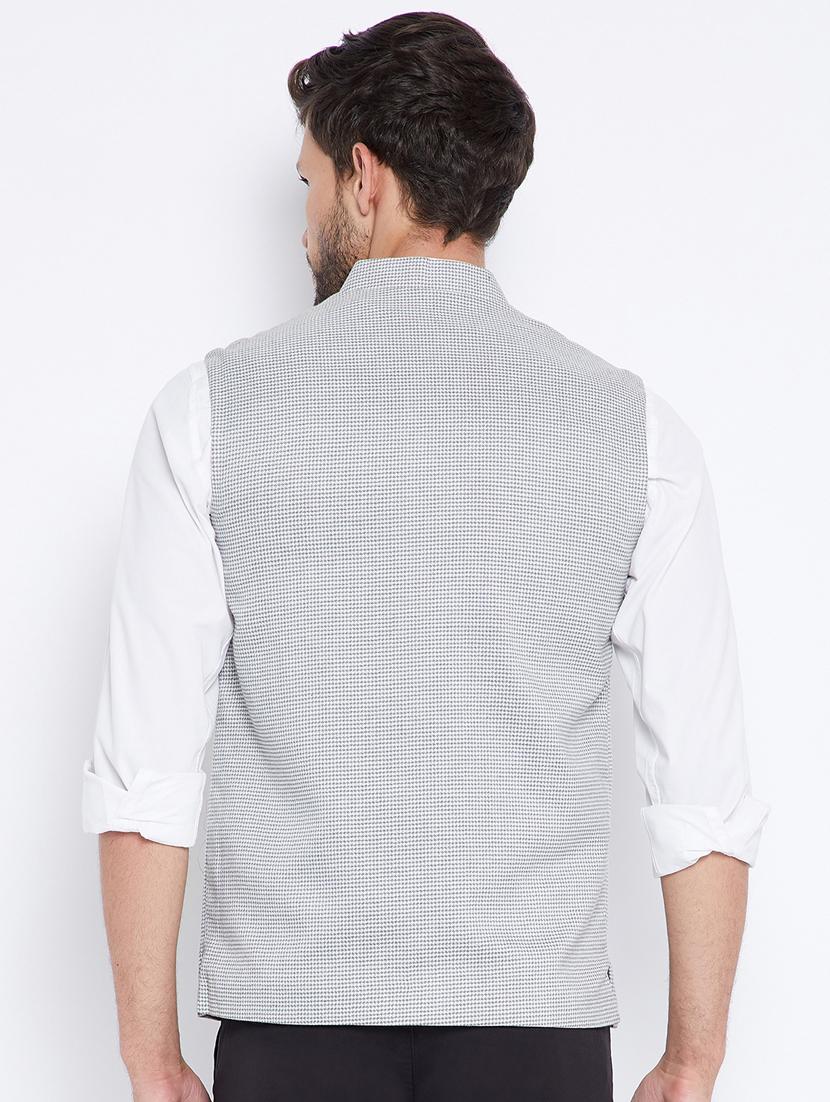 grey checkered nehru jacket - 18027198 - Zoom Image - 3