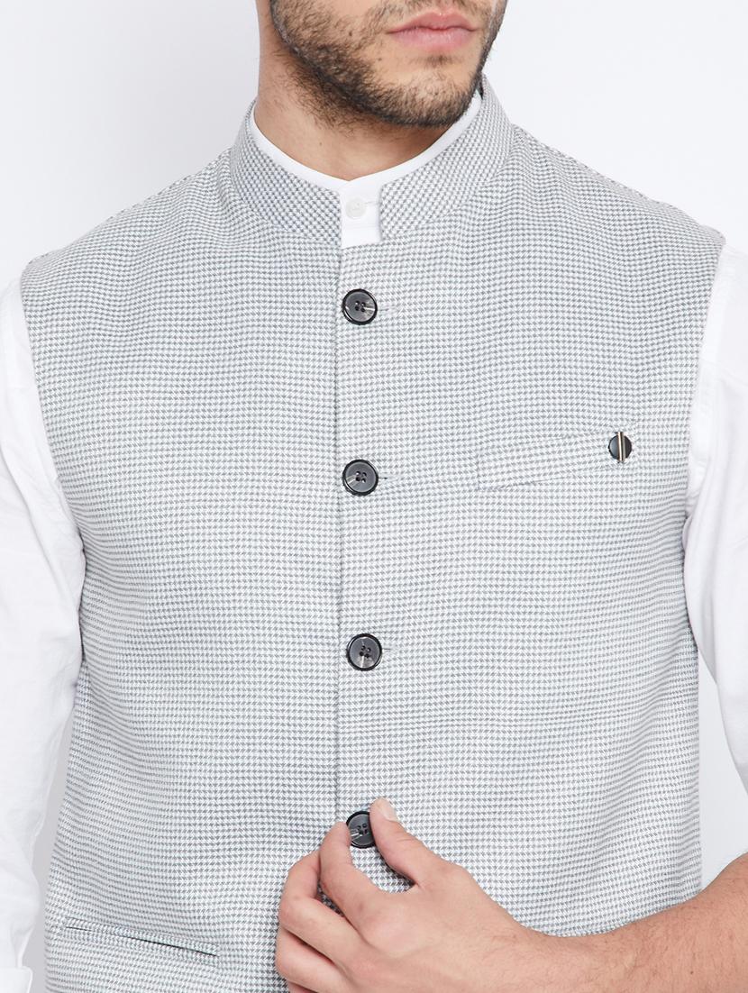 grey checkered nehru jacket - 18027198 - Zoom Image - 5