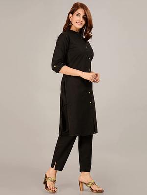 black solid straight kurta - 18027609 - Standard Image - 2