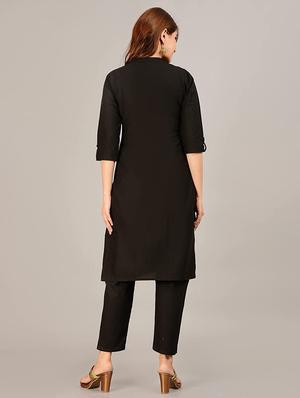 black solid straight kurta - 18027609 - Standard Image - 3