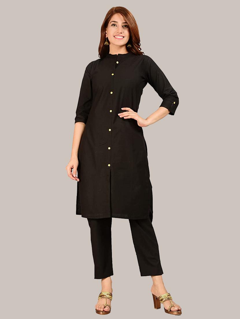 black solid straight kurta - 18027609 - Zoom Image - 1