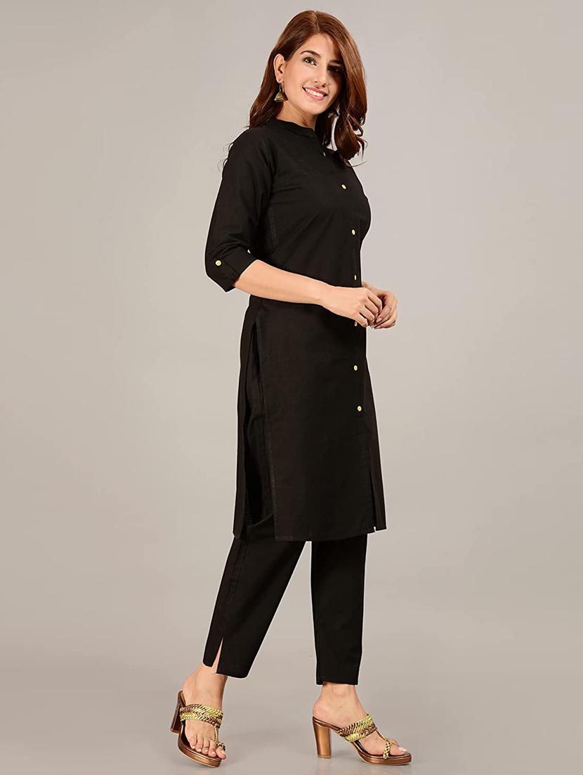 black solid straight kurta - 18027609 - Zoom Image - 2