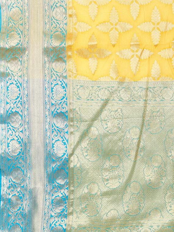 mustard art silk kanjivaram saree with blouse - 18028094 - Zoom Image - 4