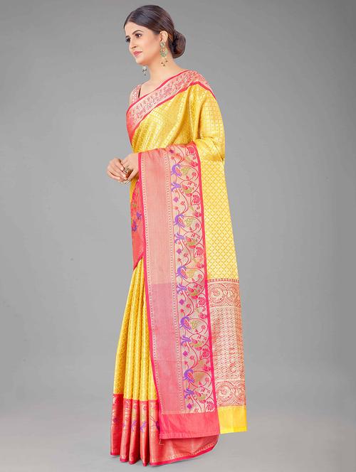 yellow art silk kanjivaram saree with blouse - 18028095 - Standard Image - 1