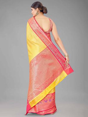 yellow art silk kanjivaram saree with blouse - 18028095 - Standard Image - 2
