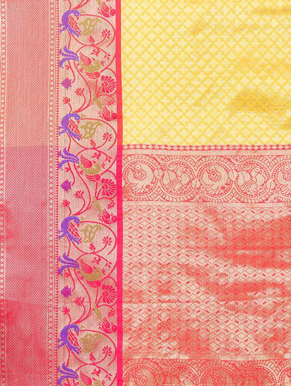 yellow art silk kanjivaram saree with blouse - 18028095 - Zoom Image - 4