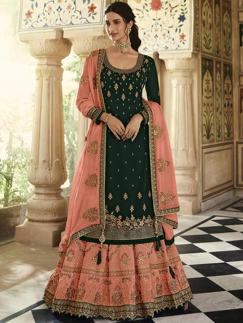 green georgette aline suits semistitched suit - 18028624 - Very Small Image - 1