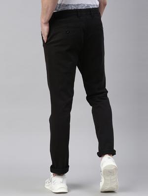 black solid flat front casual trouser - 18028739 - Standard Image - 2