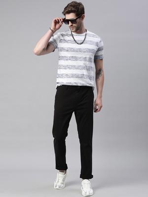 black solid flat front casual trouser - 18028739 - Standard Image - 3