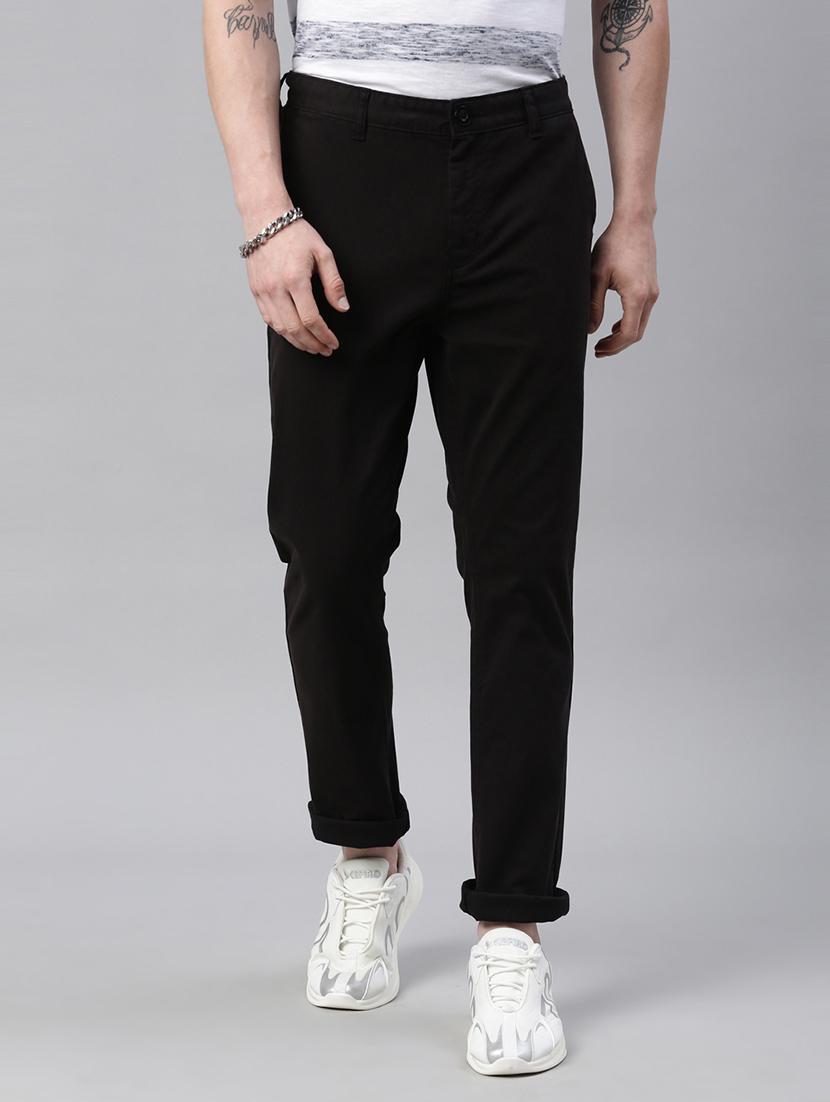 black solid flat front casual trouser - 18028739 - Zoom Image - 1