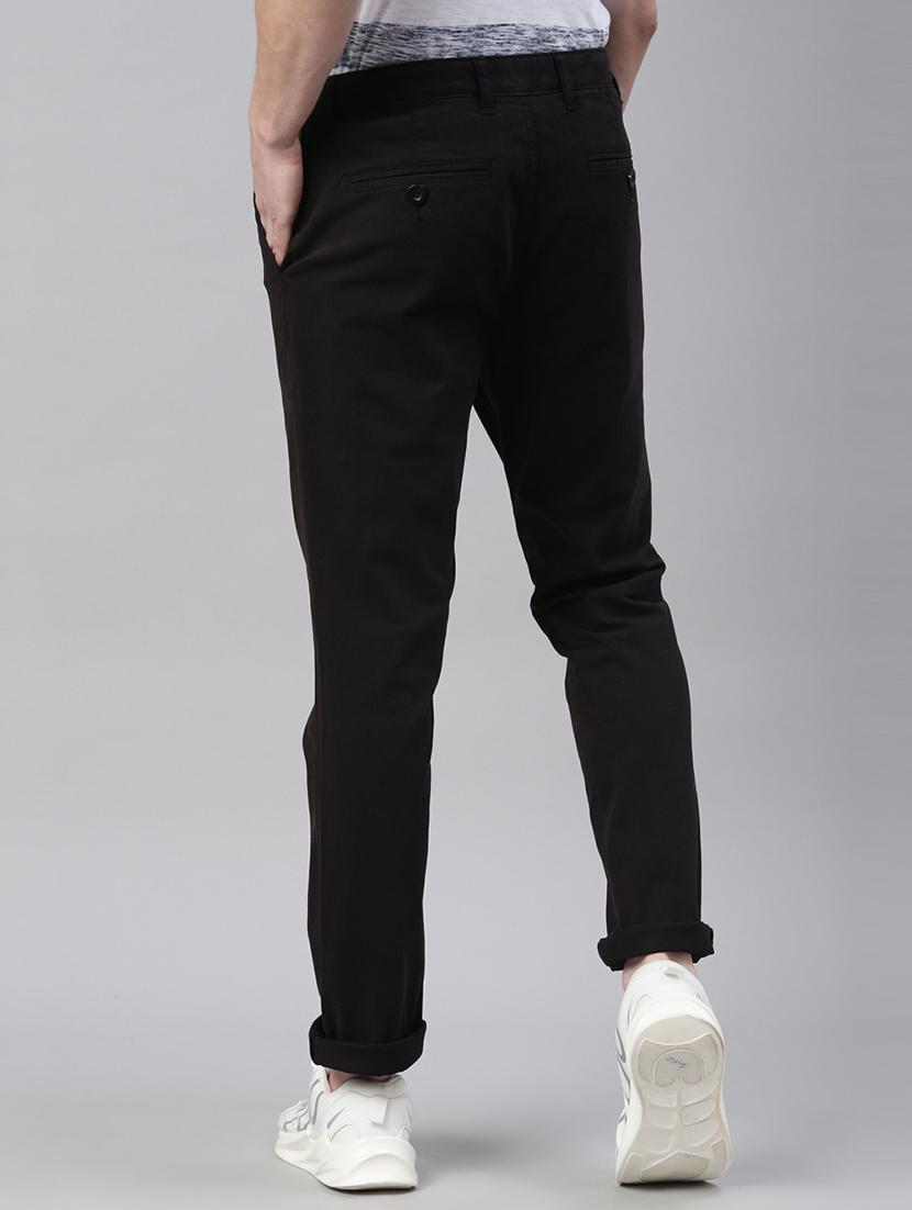 black solid flat front casual trouser - 18028739 - Zoom Image - 2