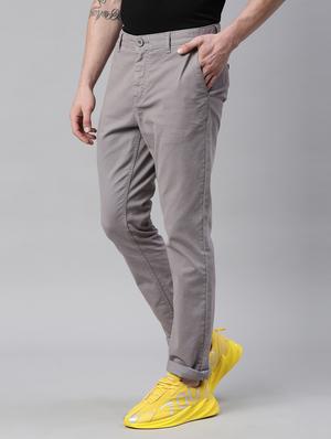 grey solid flat front casual trouser - 18028740 - Standard Image - 2