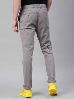 grey solid flat front casual trouser - 18028740 - Standard Image - 3
