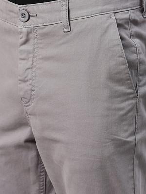 grey solid flat front casual trouser - 18028740 - Standard Image - 5