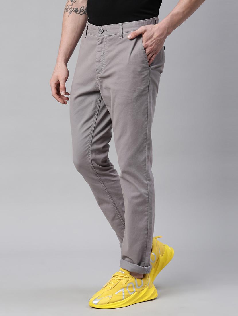 grey solid flat front casual trouser - 18028740 - Zoom Image - 2